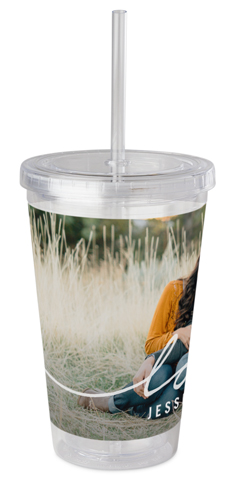 Modern Scripted Love Acrylic Tumbler with Straw, 16oz, White