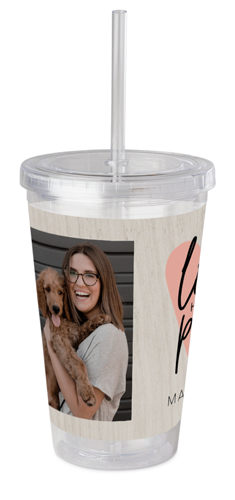 Rustic Love Paws Acrylic Tumbler with Straw, 16oz, Brown