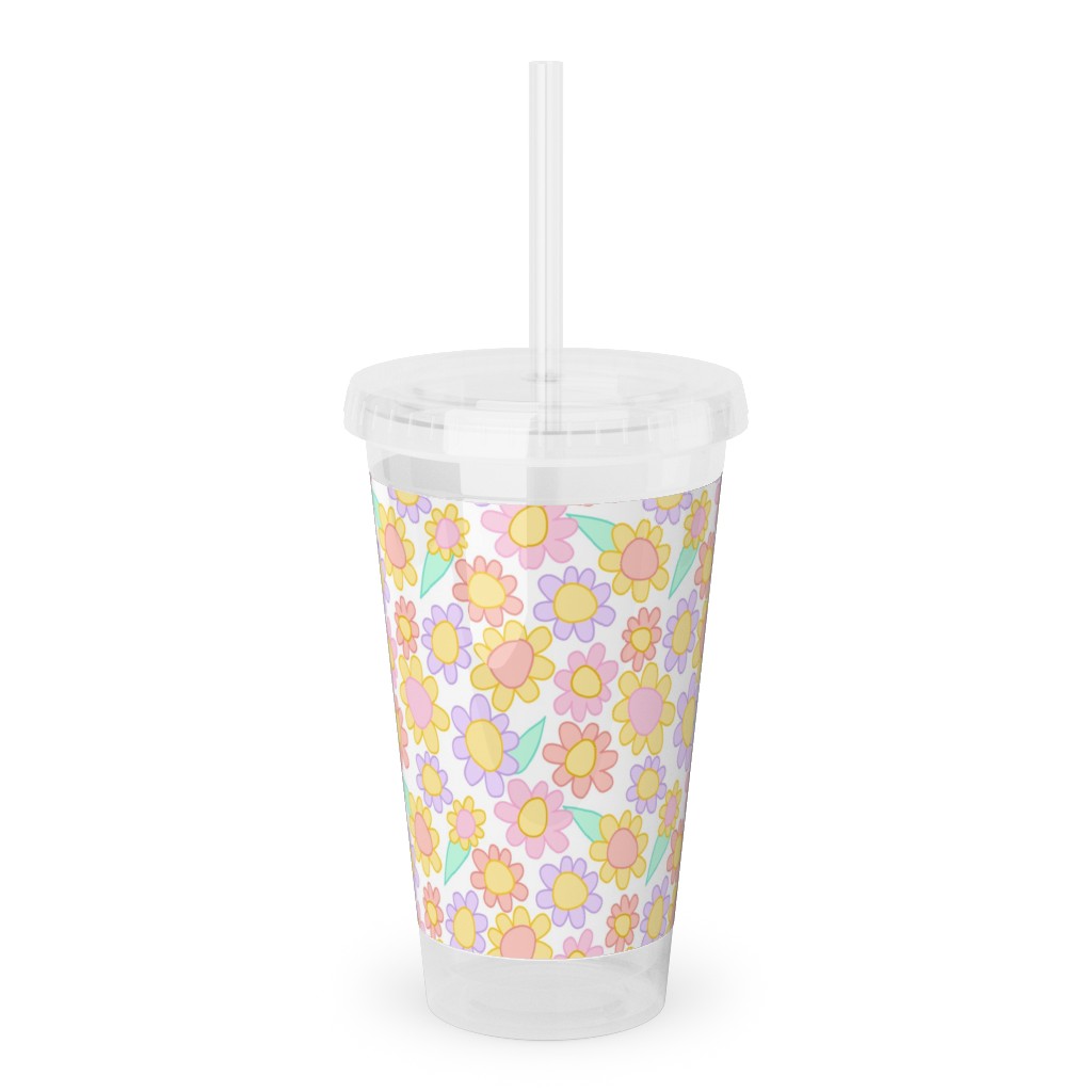 Nicola Unicorn Flowers Acrylic Tumbler with Straw, 16oz, Multicolor