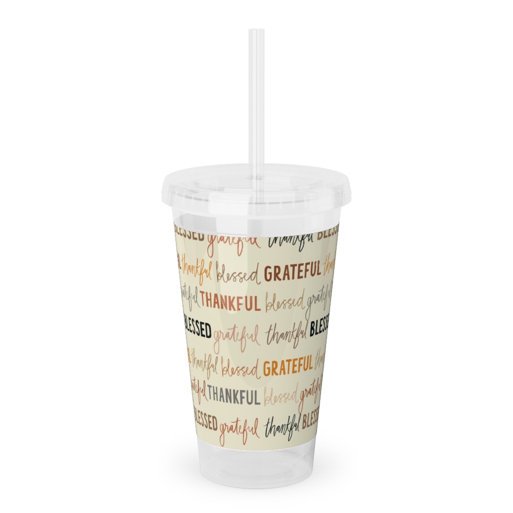 Grateful Thankful Blessed - Terracotta Acrylic Tumbler with Straw, 16oz, Beige