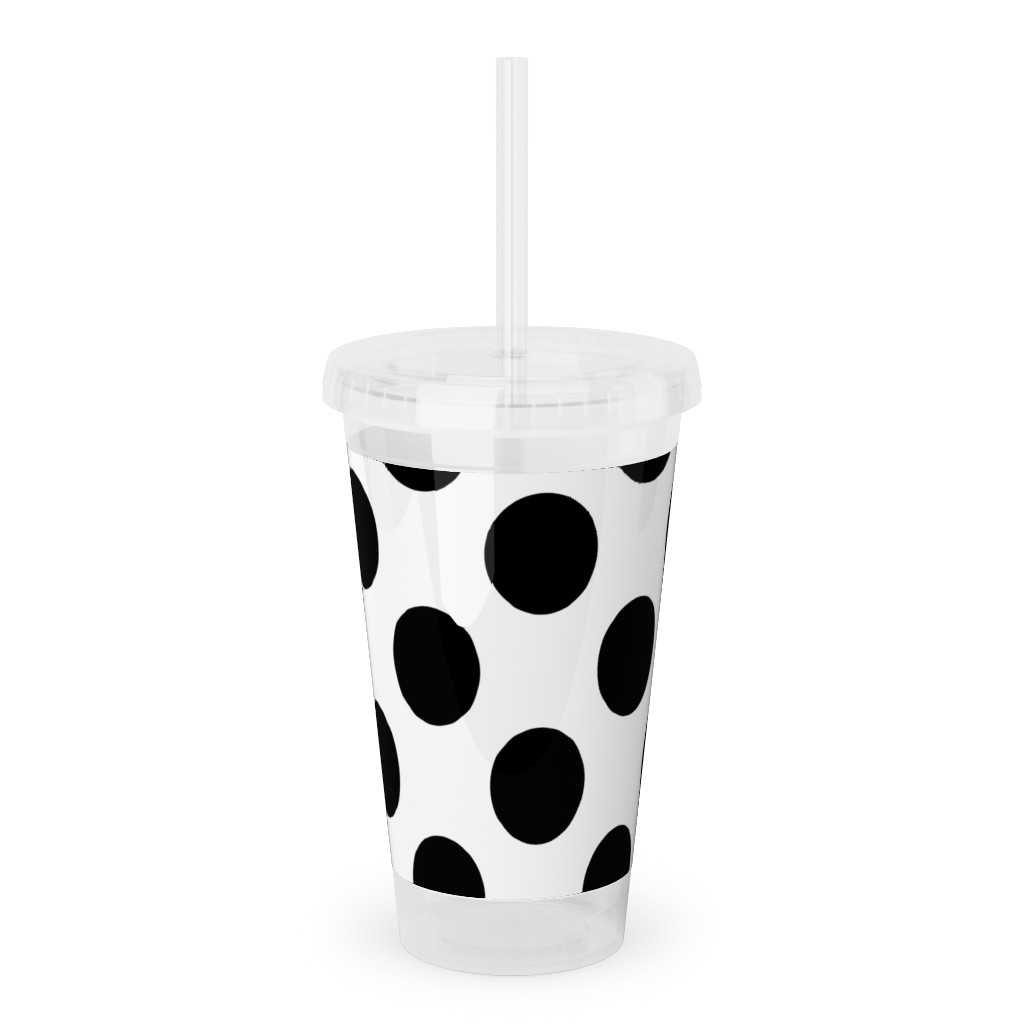 Polka Dot - Black and White Acrylic Tumbler with Straw, 16oz, Black