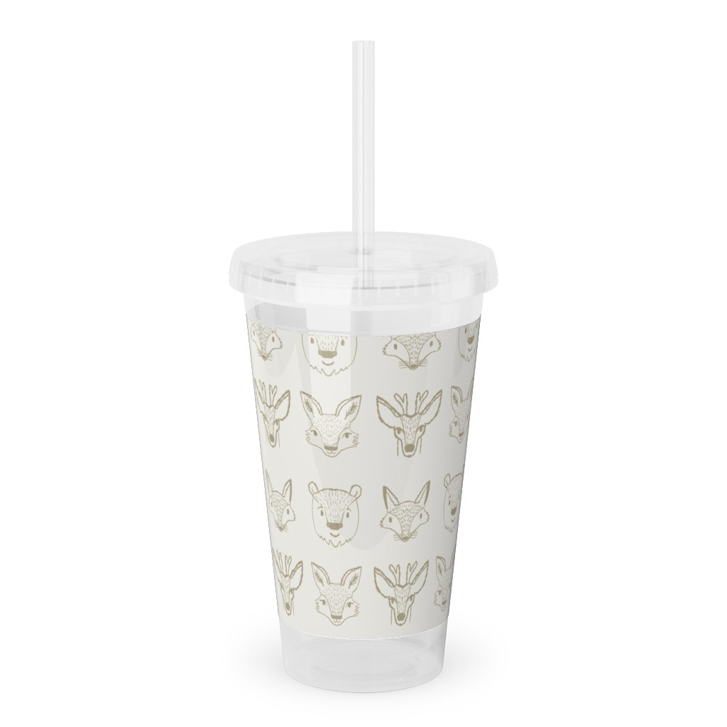 Forest Friends - Neutral Acrylic Tumbler with Straw, 16oz, Beige