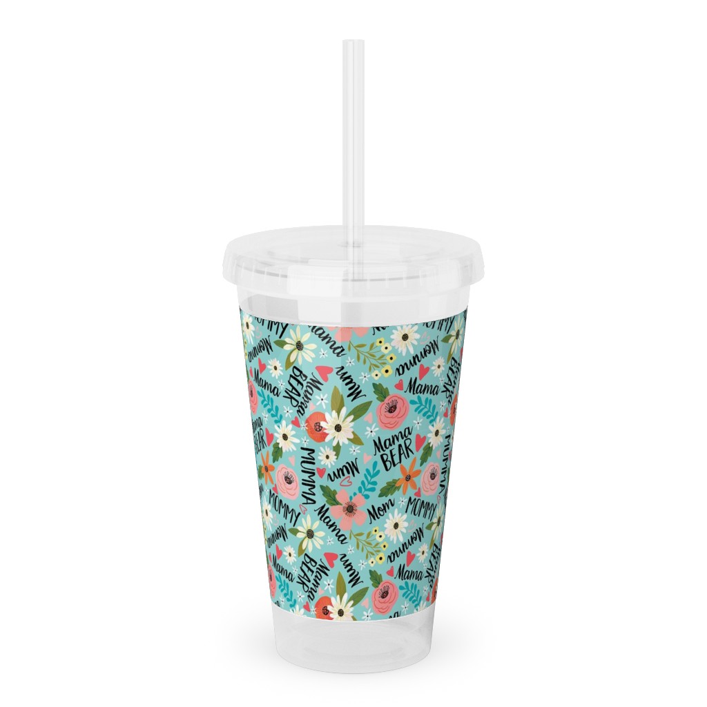 Mom's the Word - Multi on Blue Acrylic Tumbler with Straw, 16oz, Blue