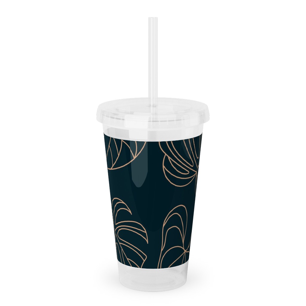 Minimalist Monstera Leaves Dark Acrylic Tumbler with Straw Shutterfly