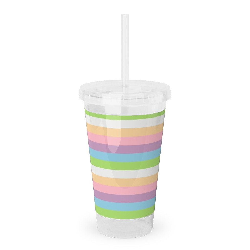 Multi Colored Stripes - Pastel Acrylic Tumbler with Straw, 16oz, Multicolor