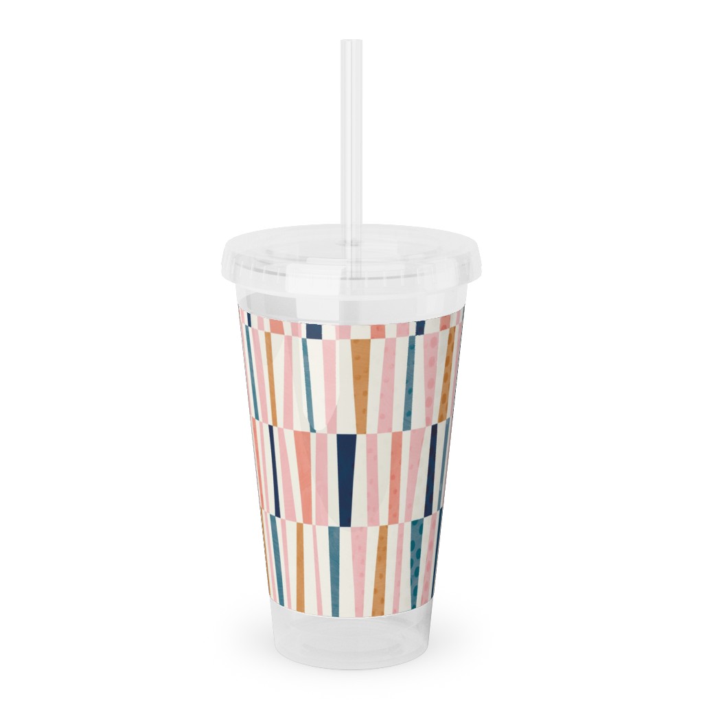 Patchwork Stripes - Multi Acrylic Tumbler with Straw, 16oz, Multicolor