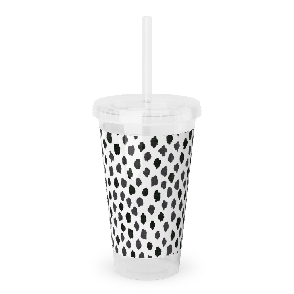 Inky Spots - Black and White Acrylic Tumbler with Straw, 16oz, White