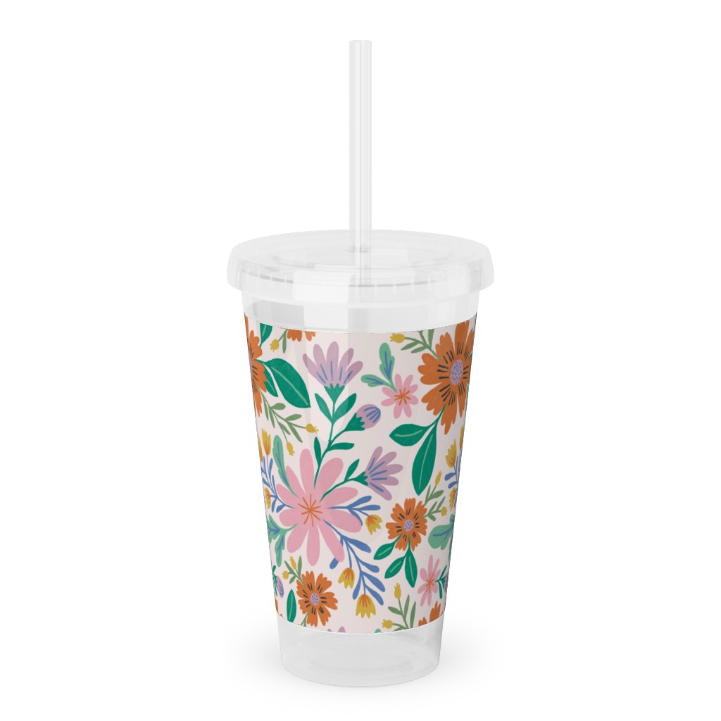 Happy Flowers - Pink Multi Acrylic Tumbler with Straw | Shutterfly