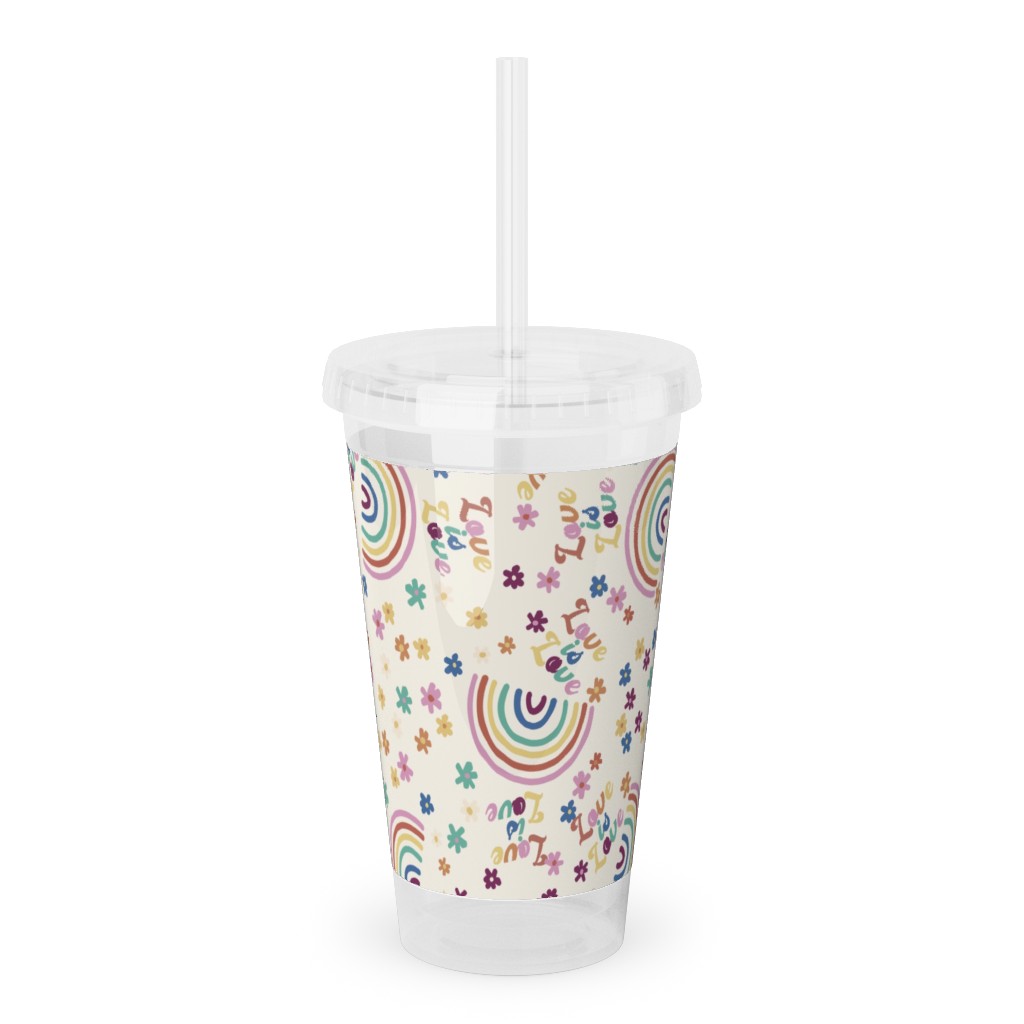 Love Is Love Rainbow - Pride - Muted Acrylic Tumbler with Straw, 16oz, Multicolor
