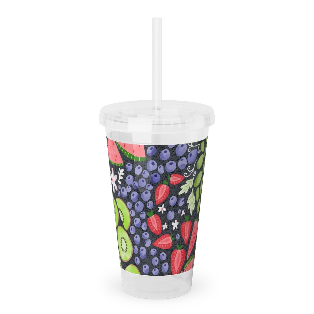 Fruity Medley Picnic Acrylic Tumbler with Straw, 16oz, Multicolor