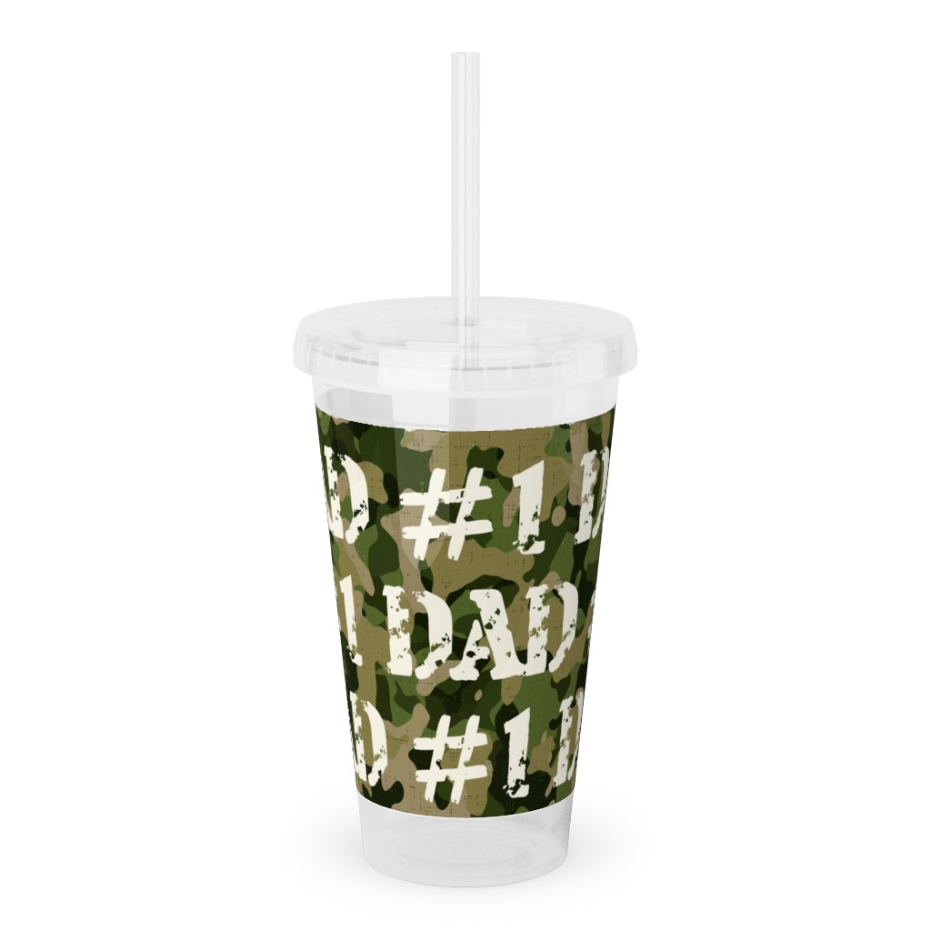Number One Dad - Green Camo Acrylic Tumbler with Straw, 16oz, Green