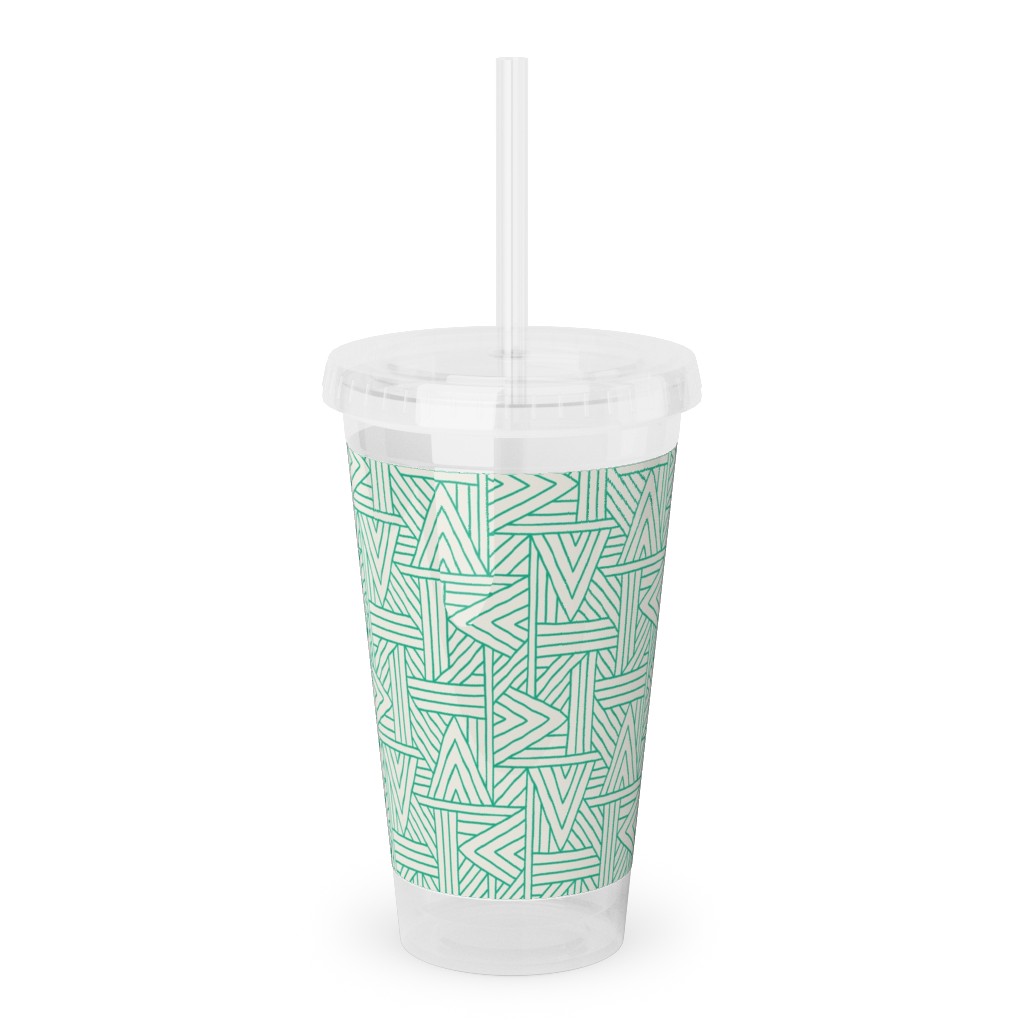 Angles - Green on White Acrylic Tumbler with Straw, 16oz, Green