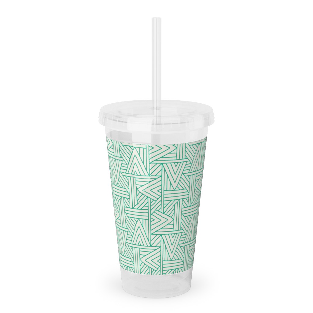 Angles Green on White Acrylic Tumbler with Straw Shutterfly