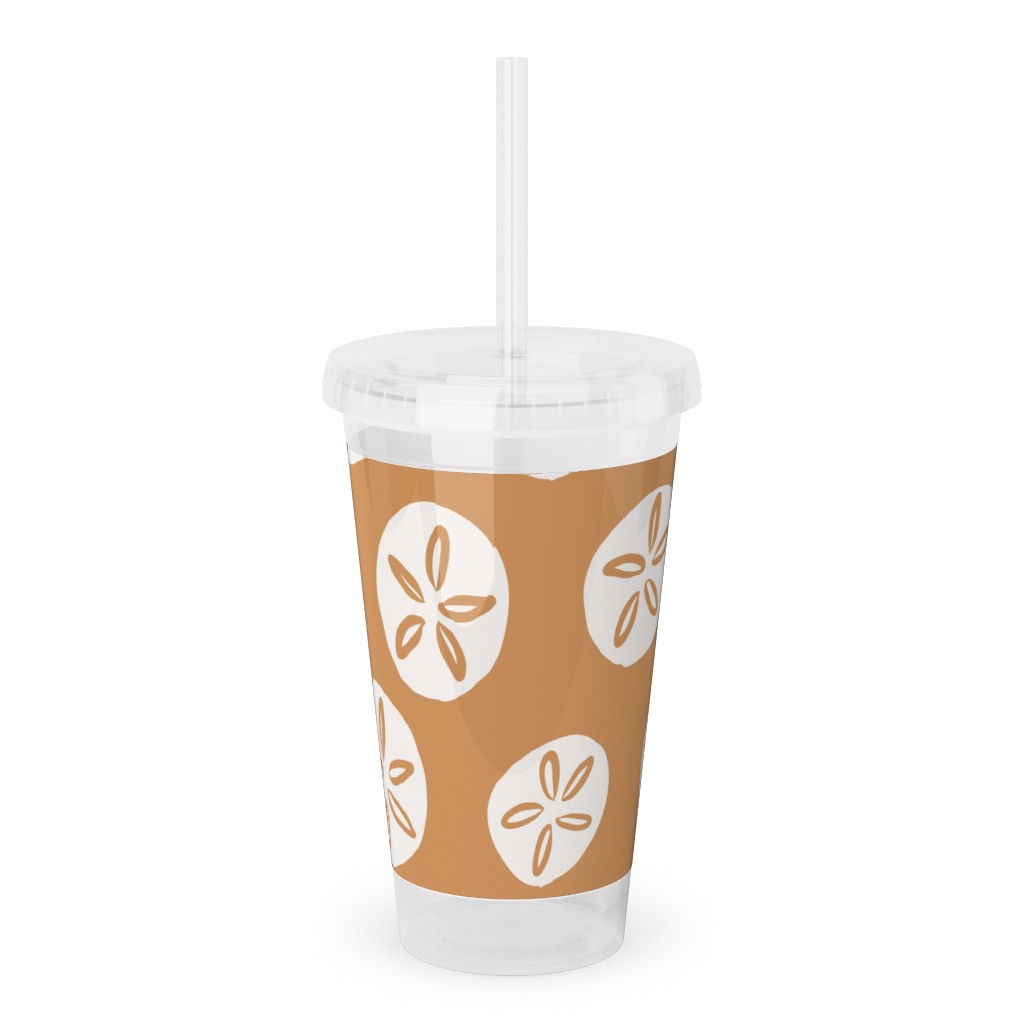 Sand Dollar Sea Shells Acrylic Tumbler with Straw, 16oz, Orange