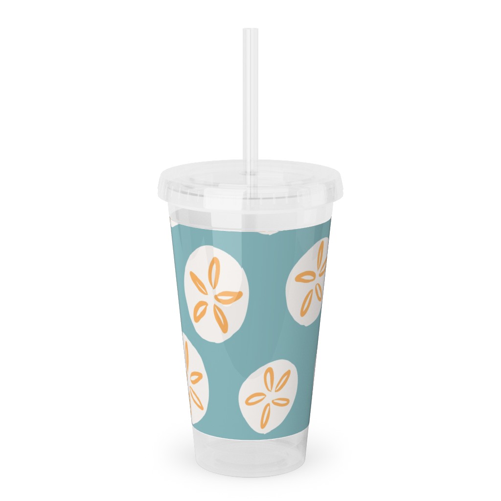 Sand Dollar Sea Shells Acrylic Tumbler with Straw, 16oz, Blue