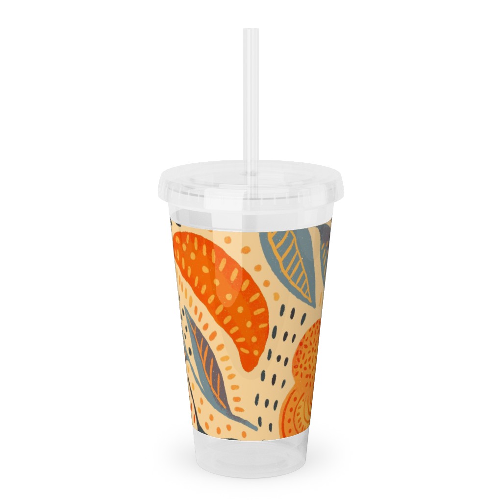 Life's a Peach Acrylic Tumbler with Straw, 16oz, Orange