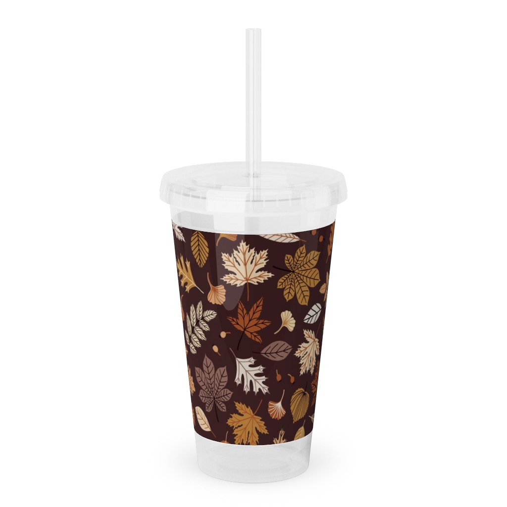 Falling Leaves - Brown Acrylic Tumbler with Straw, 16oz, Brown