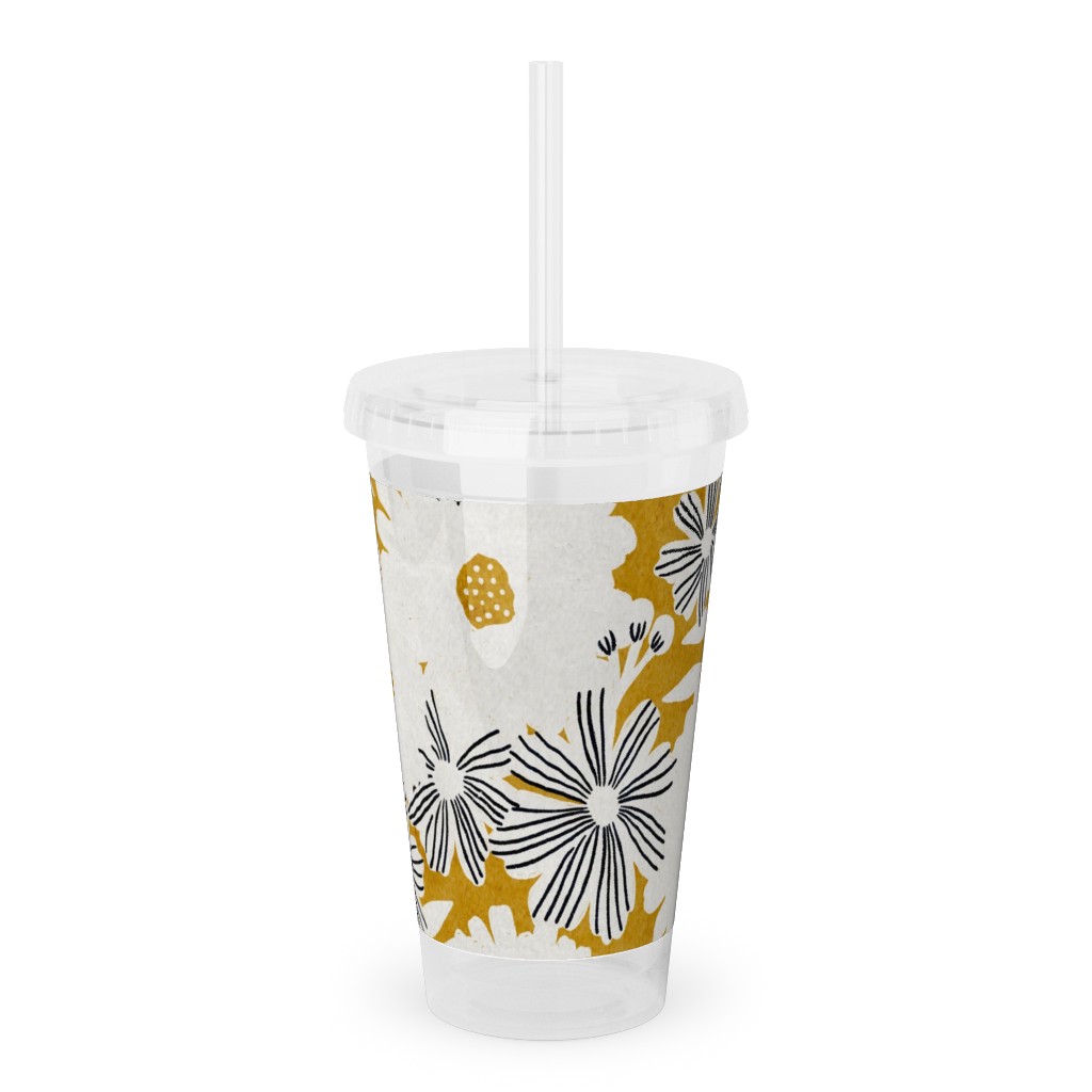 Stacy - Mustard Acrylic Tumbler with Straw, 16oz, Yellow