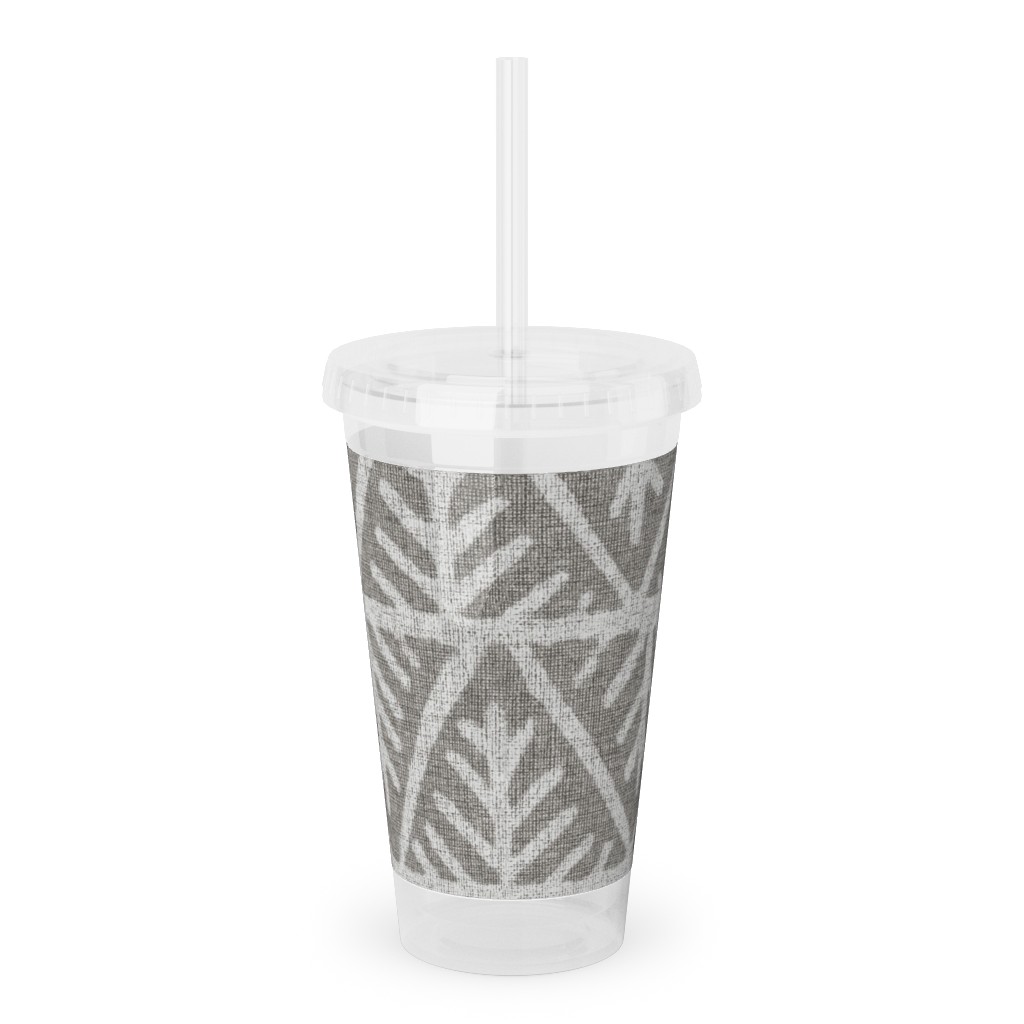 Textured Mudcloth Acrylic Tumbler with Straw, 16oz, Gray