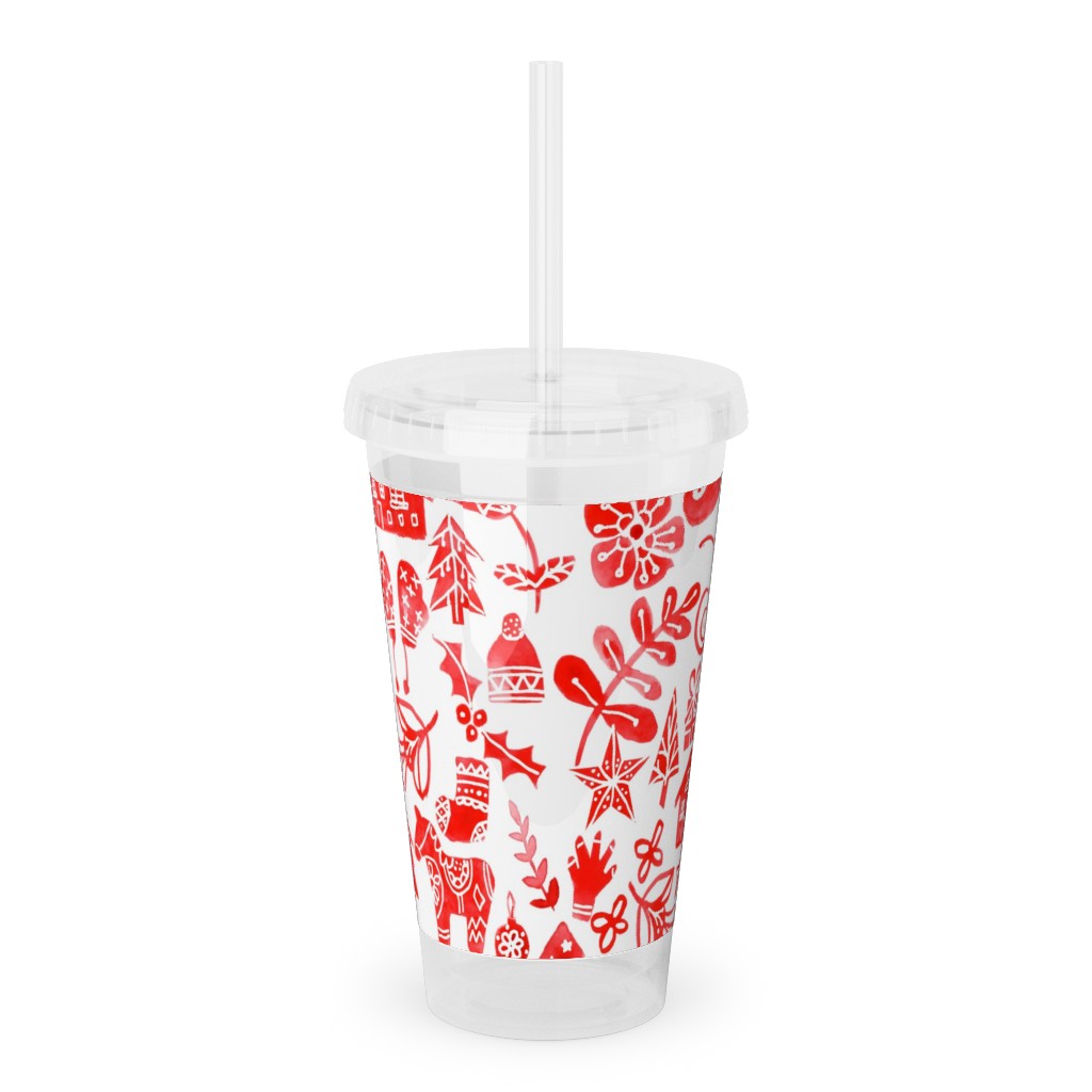 Red Christmas Acrylic Tumbler with Straw, 16oz, Red