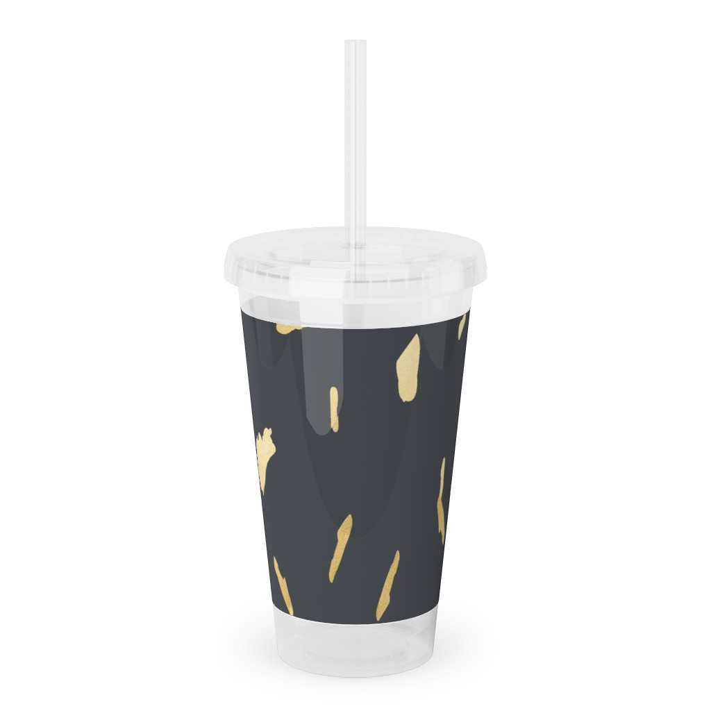 Blobs - Gold on Charcoal Acrylic Tumbler with Straw, 16oz, Gray
