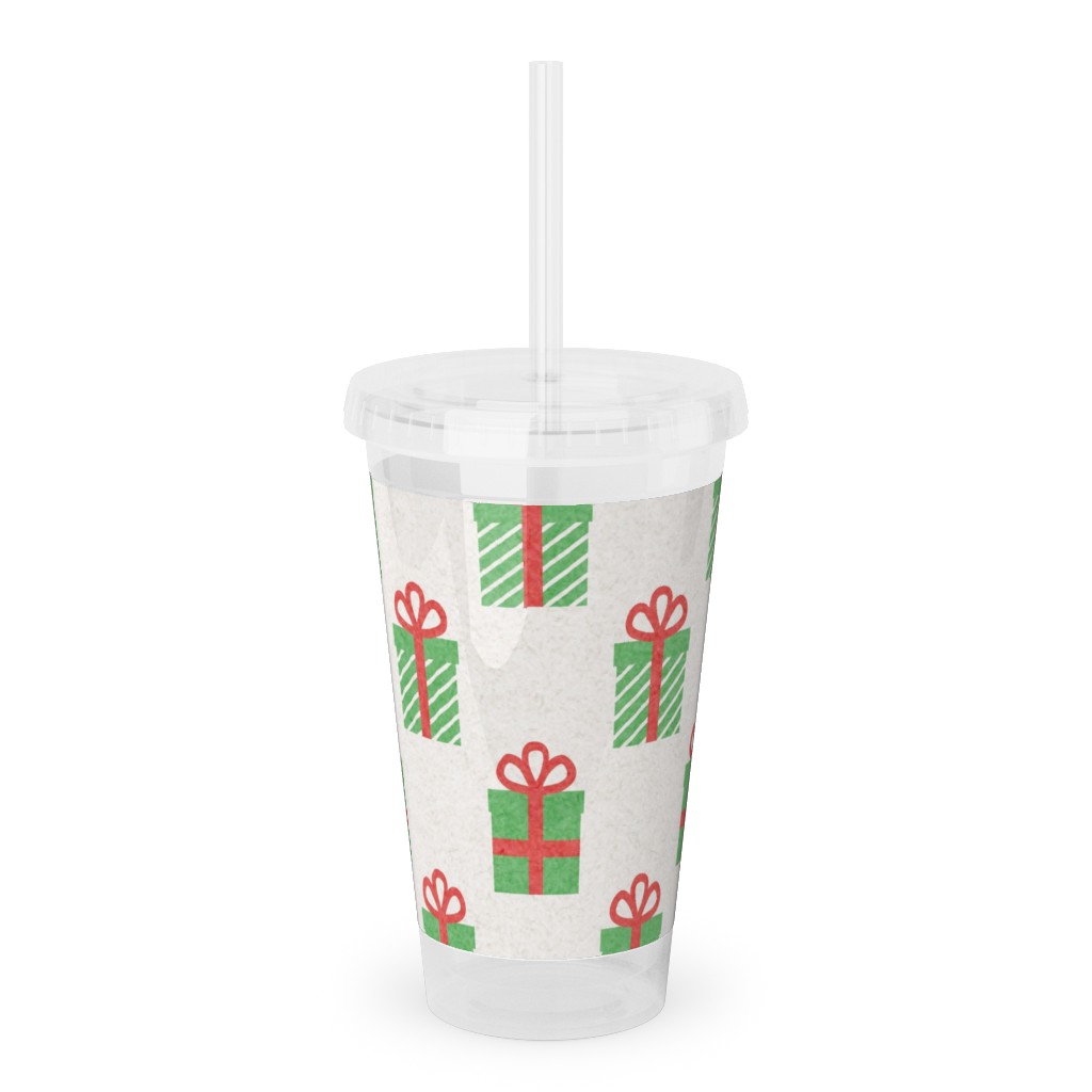 Christmas Presents Acrylic Tumbler with Straw, 16oz, Multicolor