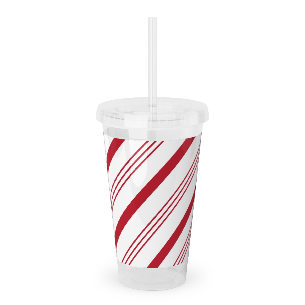 Candy Cane Stripes - Red on White Acrylic Tumbler with Straw, 16oz, Red