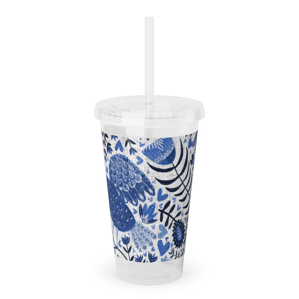 Scandinavian Birds Indigo Blue Acrylic Tumbler with Straw Shutterfly