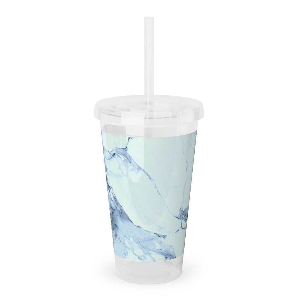 Marble - Blue Acrylic Tumbler with Straw, 16oz, Blue