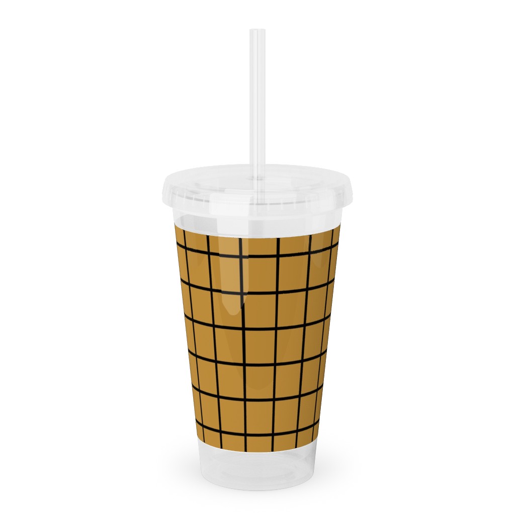 Square Grid Acrylic Tumbler with Straw, 16oz, Brown