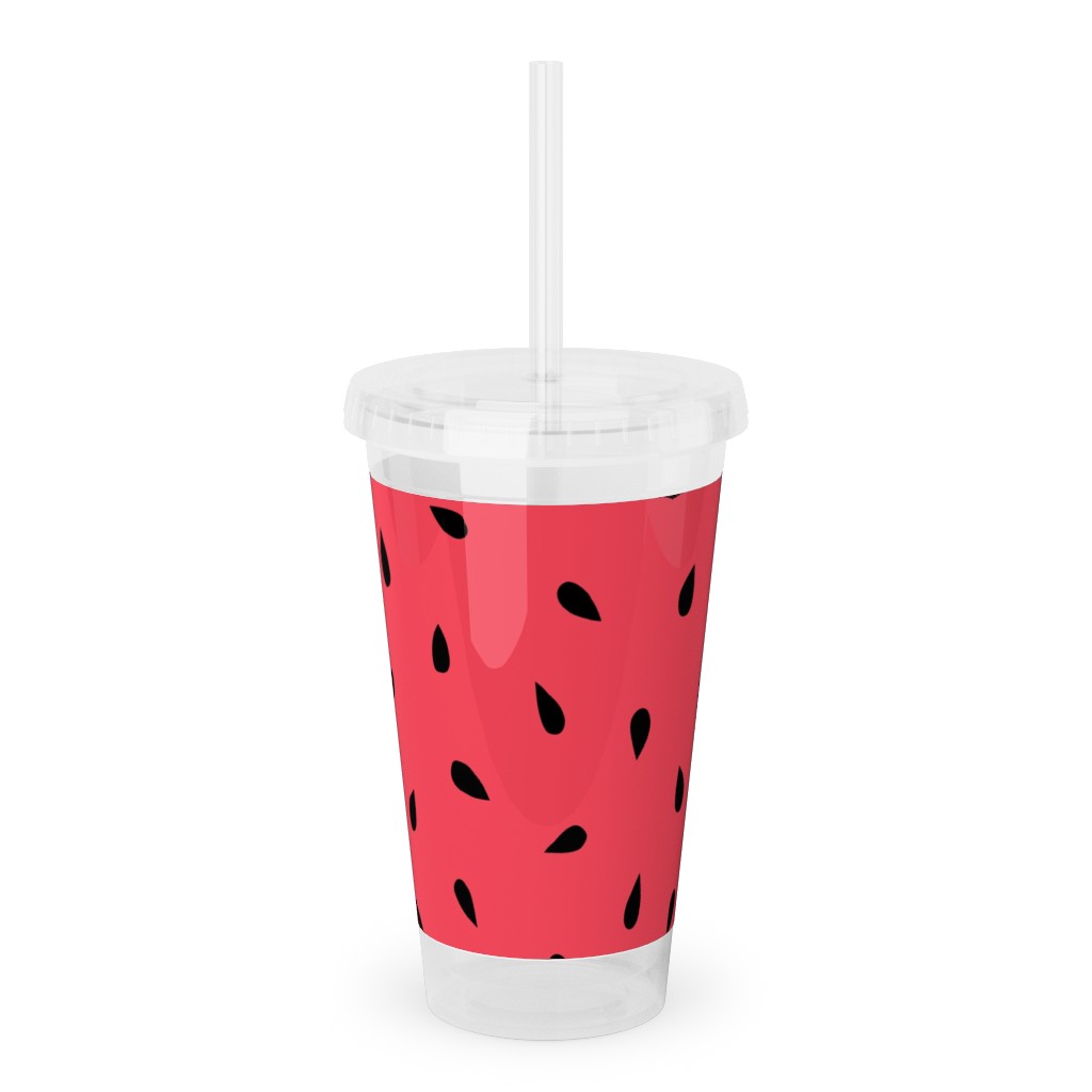 Watermelon Fruit Seeds Acrylic Tumbler with Straw, 16oz, Red