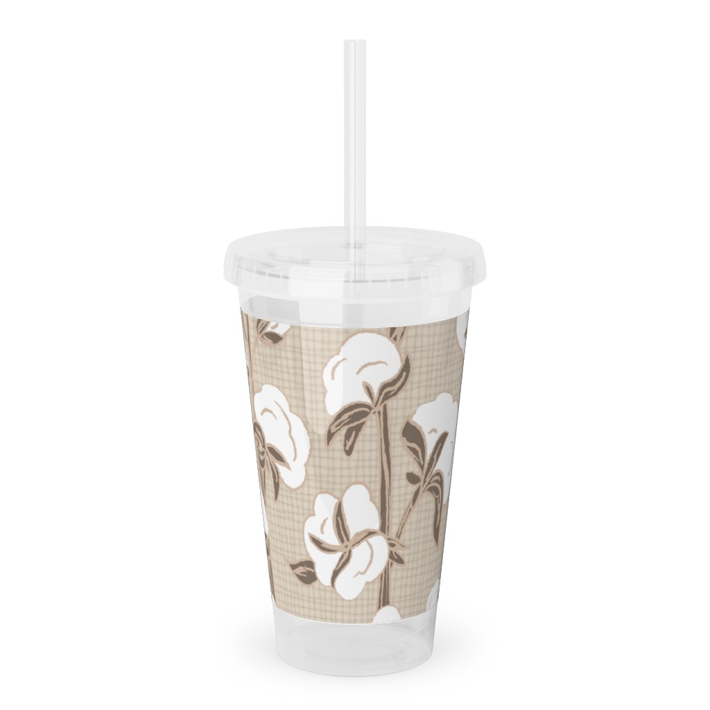 Cotton Stalk Stripe - Brown Acrylic Tumbler with Straw, 16oz, Beige