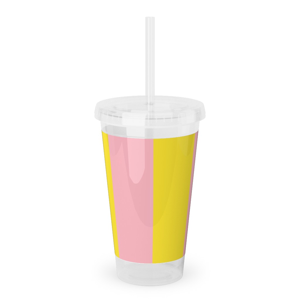 Vertical Stripes Acrylic Tumbler with Straw, 16oz, Pink