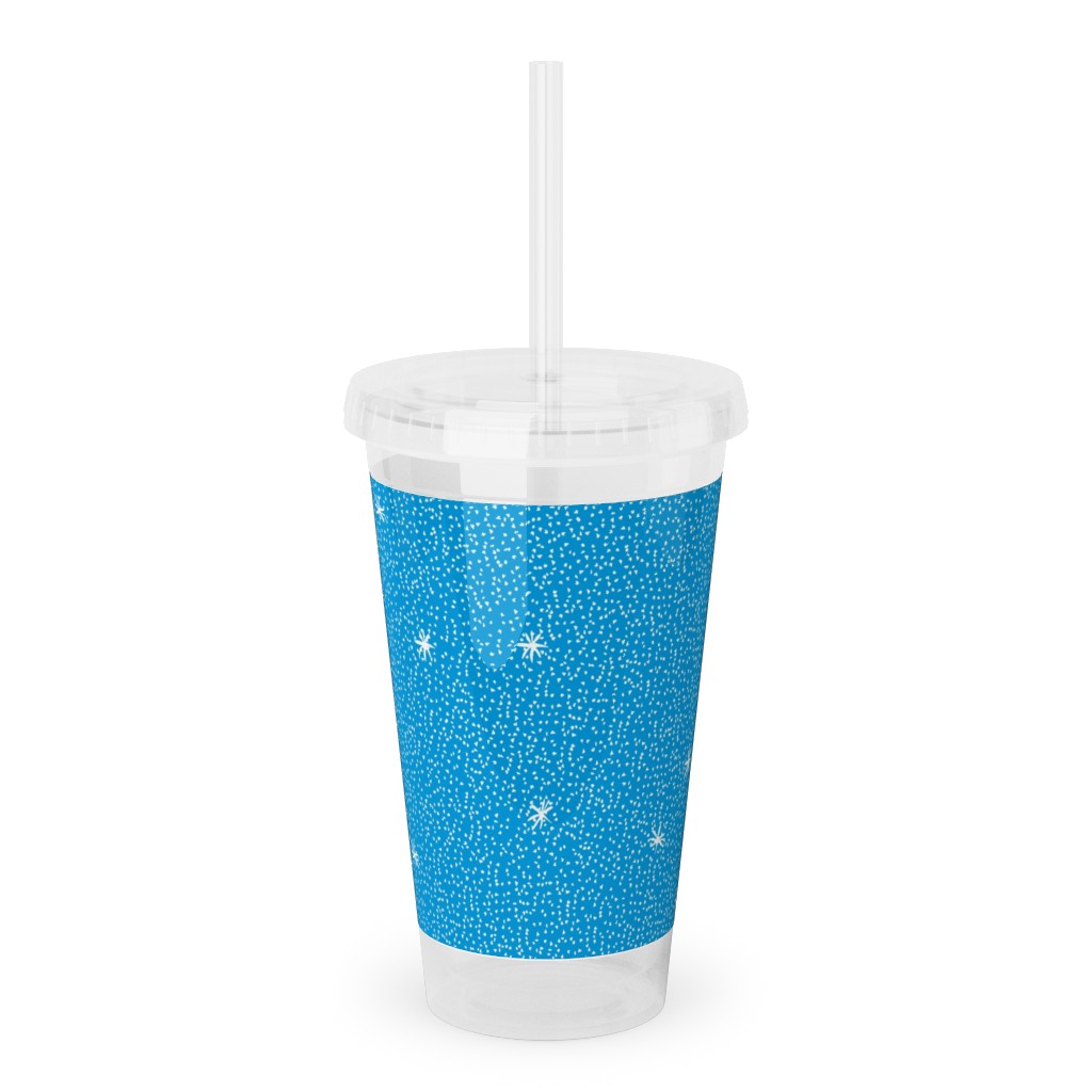 Holiday Hygge Snowflakes Acrylic Tumbler with Straw, 16oz, Blue