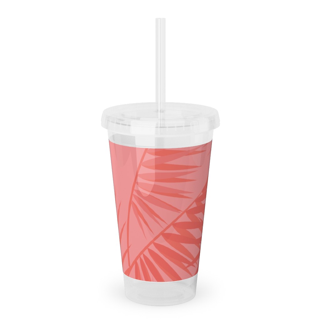 Tropical - Coral Acrylic Tumbler with Straw, 16oz, Pink