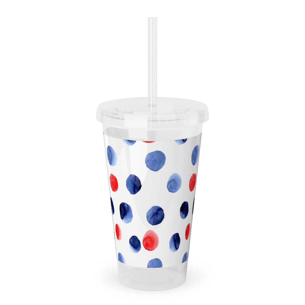 Red and Blue Watercolor Dots Acrylic Tumbler with Straw Shutterfly
