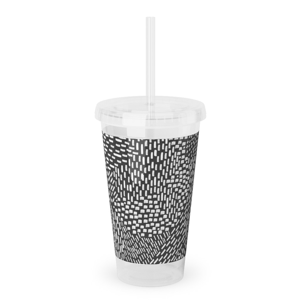 Abstract Brushstrokes Acrylic Tumbler with Straw, 16oz, Black