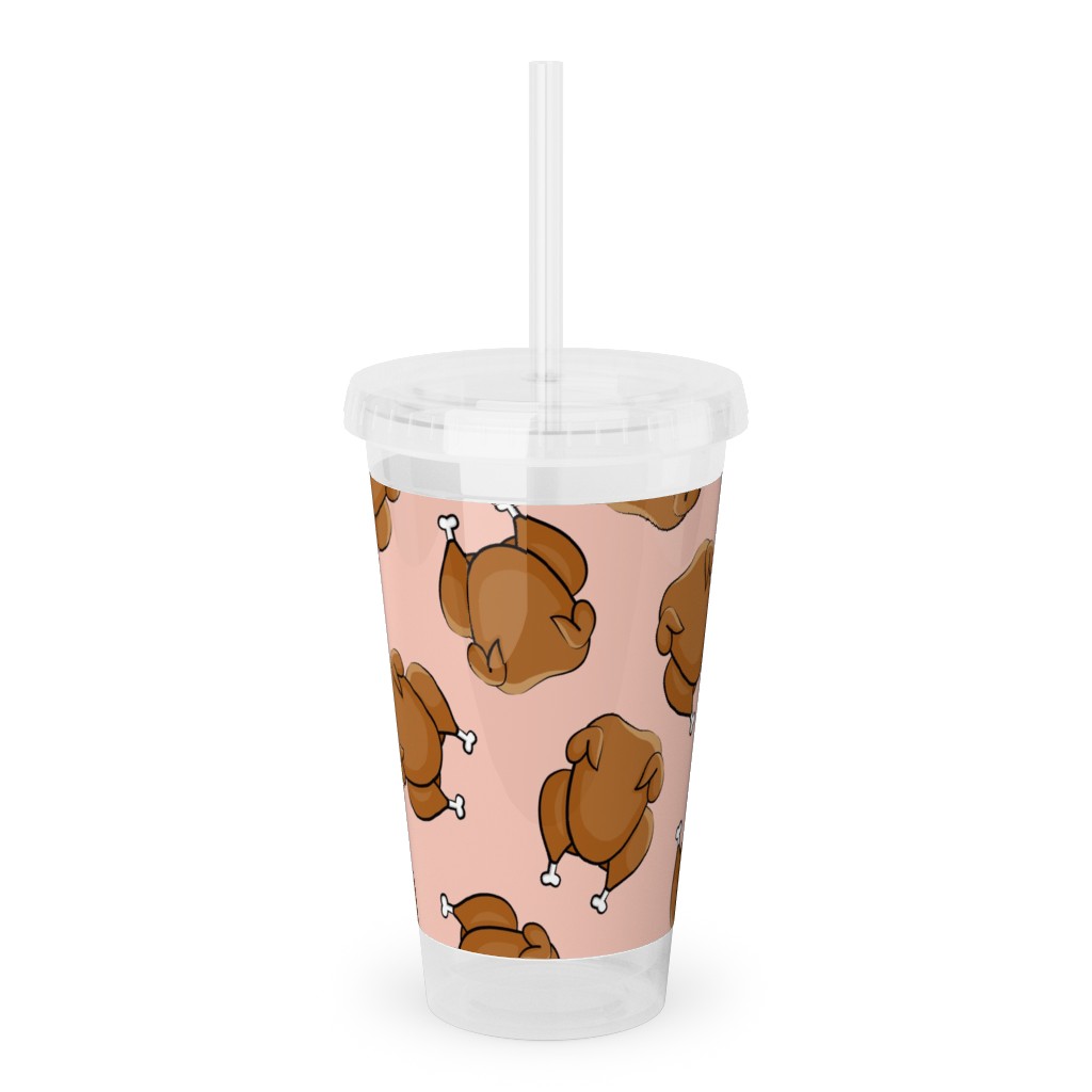 Thanksgiving Day Turkey Toss Acrylic Tumbler with Straw, 16oz, Pink