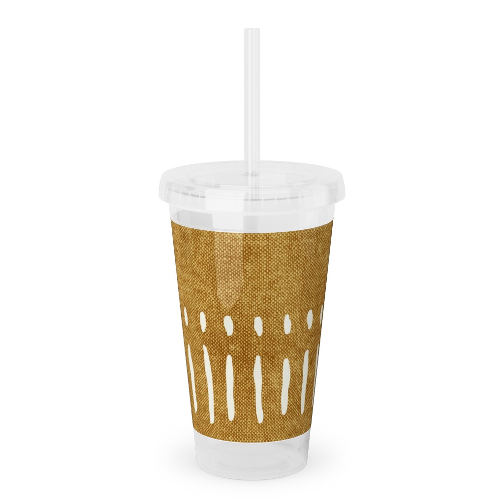 Dash Dot Stripes Acrylic Tumbler with Straw, 16oz, Yellow