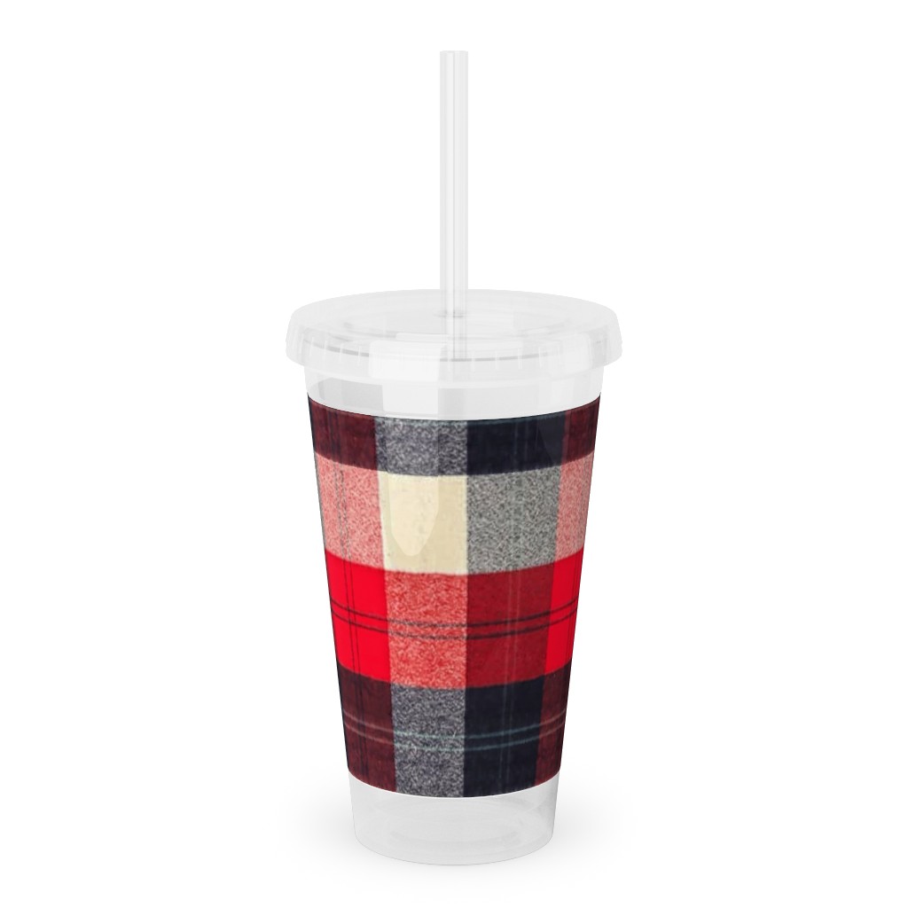 Lumberjack Flannel Buffalo Plaid - Red Acrylic Tumbler with Straw, 16oz, Red
