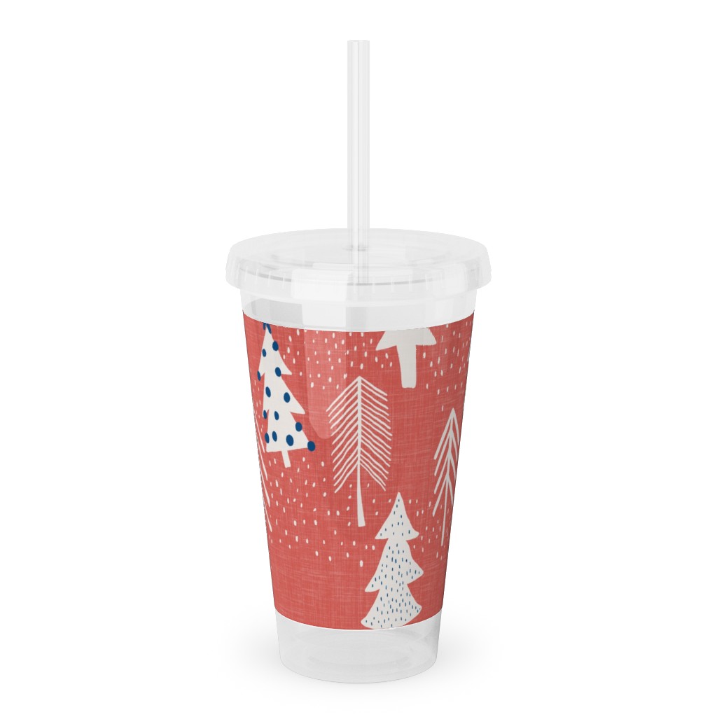Evergreen Forest Acrylic Tumbler with Straw, 16oz, Red