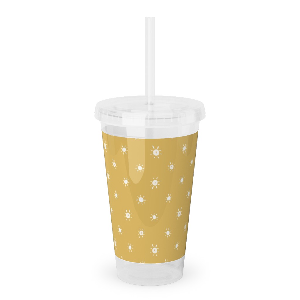 Dotted Suns - Yellow Acrylic Tumbler with Straw, 16oz, Yellow