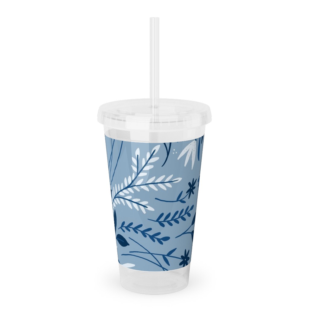 Dotty Floral Blue Acrylic Tumbler With Straw Shutterfly