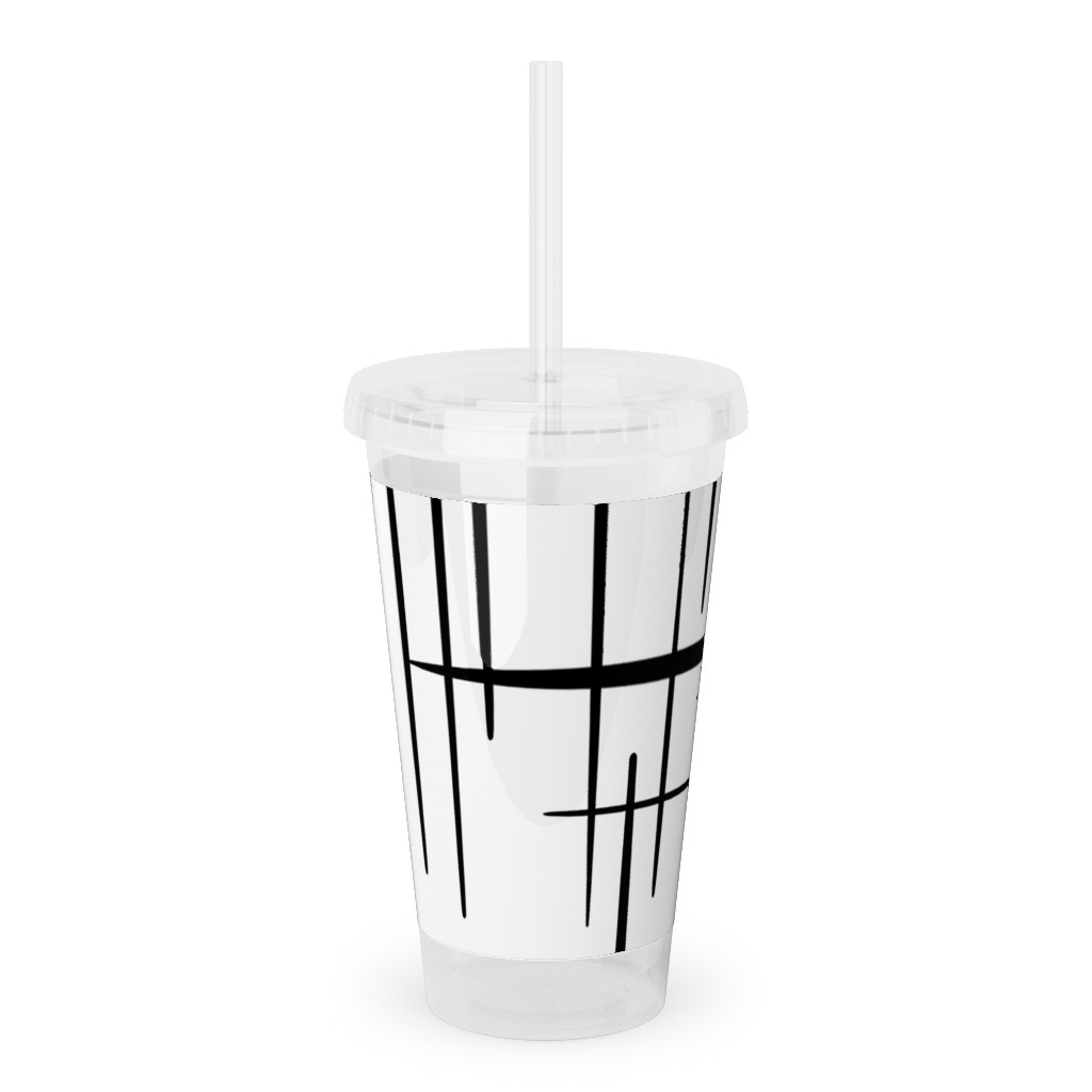 Abstract Line Pattern Acrylic Tumbler with Straw, 16oz, White