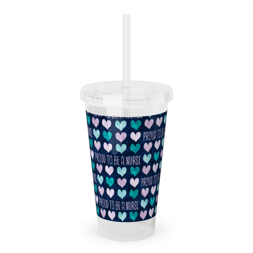 Proud To Be a Nurse - Purple/Teal on Navy Acrylic Tumbler with Straw, 16oz, Blue