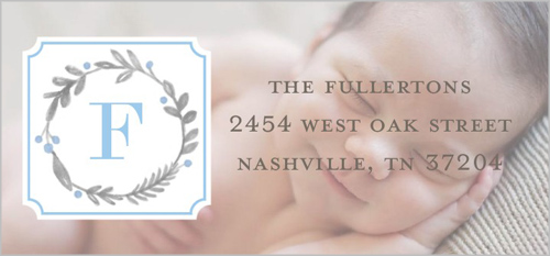 Wreath Monogram Boy Address Label, Blue, Matte, Light Blue