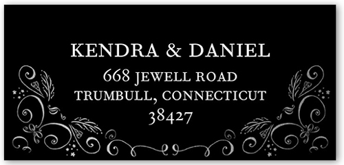 Whimsical Scrolls Address Label, Black, Matte