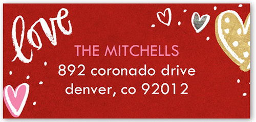 Charming Hearts Address Label, Red, Matte