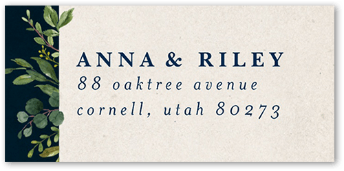 Woodgrain Floral Address Label, Blue, Address Label, Matte, Navy