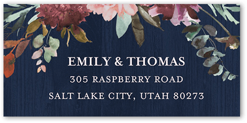Muted Floral Address Label, Blue, Address Label, Matte, Navy